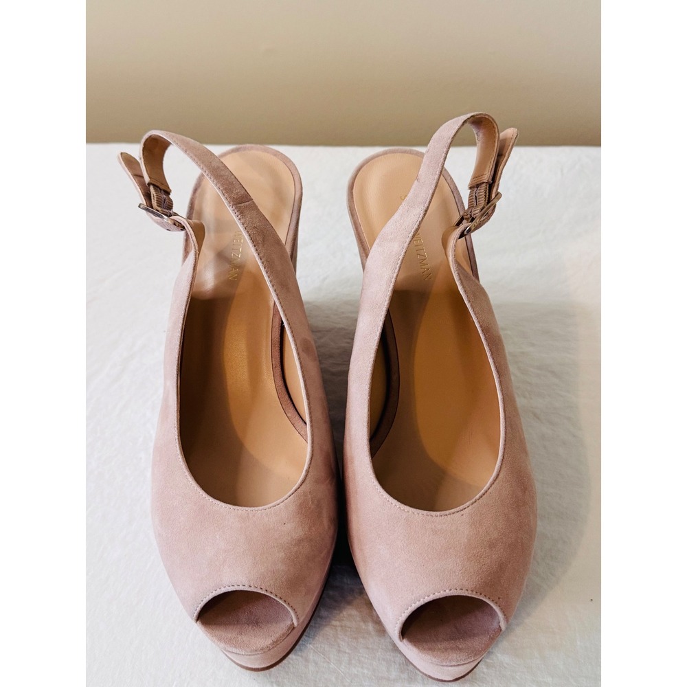 Stuart Weitzman Womens Blush Suede Peep Toe Platform Wedge Sandals Size 9